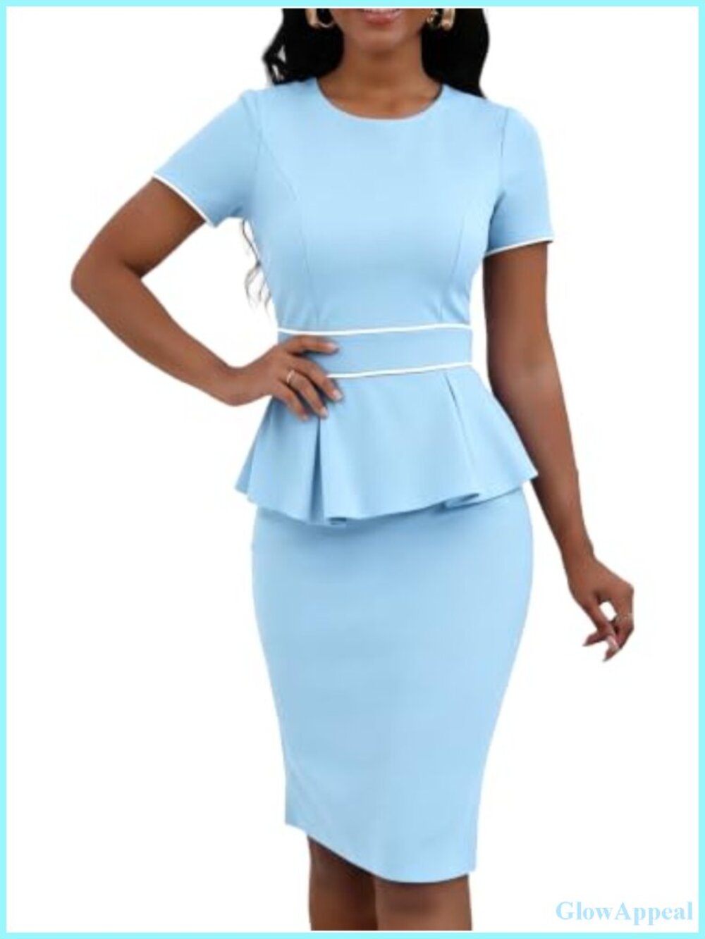 Allegra K Women's Work Sheath Dress Peplum Business Pencil Knee-Length